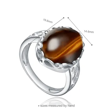 Rhodium plating 925 silver tiger eye stone ring
