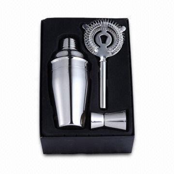 Promotional Wine Set, Stainless Steel Bar Set, Including Cocktail Shaker, Jigger and Strainer