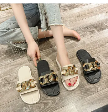 2021 summer metal chain soft bottom lady slipper