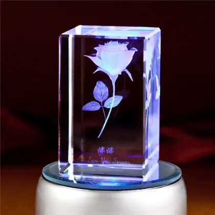 3D Laser Engraved Crystal Rose Cubes