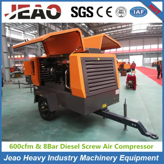 600cfm & 8bar Diesel Portable Screw Air Compressor 180HP & 132kw