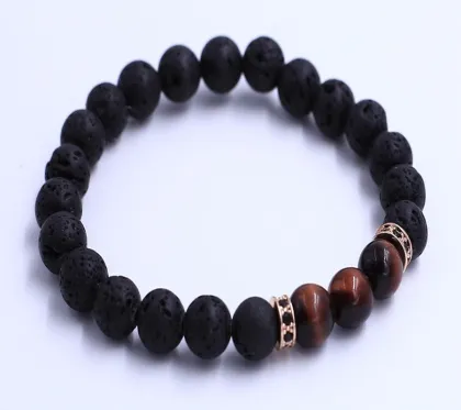 Red Tiger Eye Beads Lava Stones Bracelet