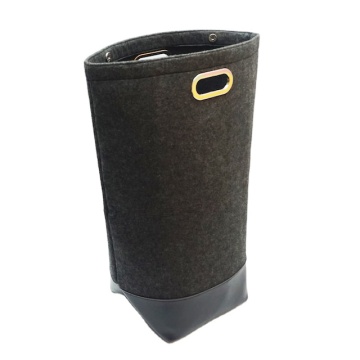 Extra Large Dirty Laundry Organizer: Thickened Felt Fabric and Leather Storage Basket with Handle in Dark Gray