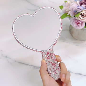 Wholesale Custom Heart-Shaped Lighted Cosmetic Mirror with Diamond-Encrusted Pocket