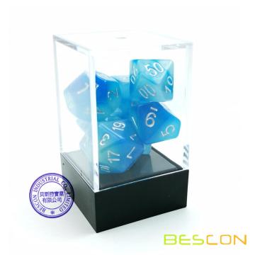 Bescon Géminis que brillan intensamente los dados poliédricos 7pcs fijados ROCAS del CIEGO, dados luminosos del RPG d4 d6 d8 d10 d12 d20 d20, embalaje de la caja del ladrillo