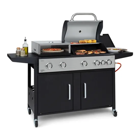 2022 Innovative design  5+1 stainless steel burner combo grill, large capacity gas grill/pizza oven