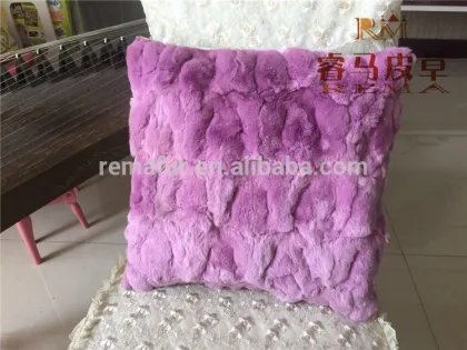 Purple RABBIT FUR PILLOW