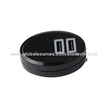 Mini Dual USB Charger, Collapsible Prongs, 5V DC/2.1A, Measures 66 x 41 x 25mm