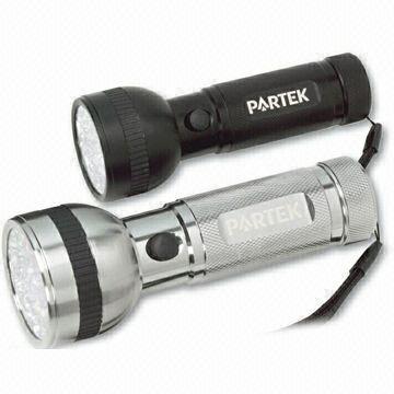 LED Flashlight, Push Button On/Off, Includes 4 AAA Batteries