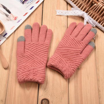 Women Gloves Winter Woolen Knitted Gloves Touch Screen Mittens Keep Warm Female Winter Full Finger Stripe Gloves Fashion Autumn