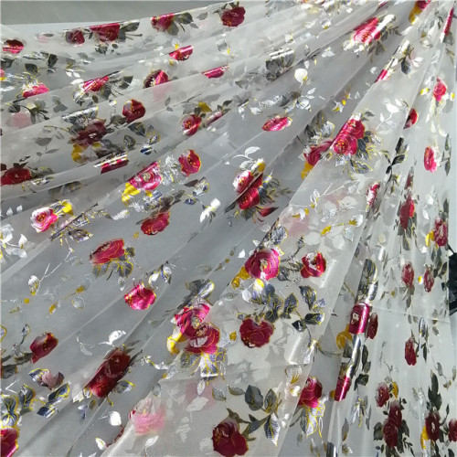 tela de encaje con estampado floral de lámina de malla elástica
