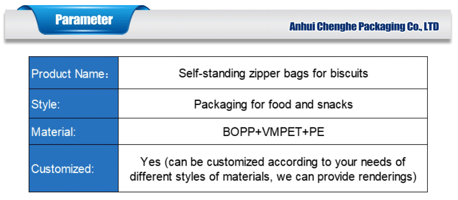 self standing zipper bags for biscuits