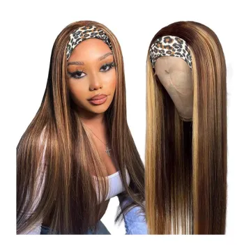 YUNKAI wholesale natural hair headband wig highlight brown color cheap synthetic hair wig for black women synthetic headband wig