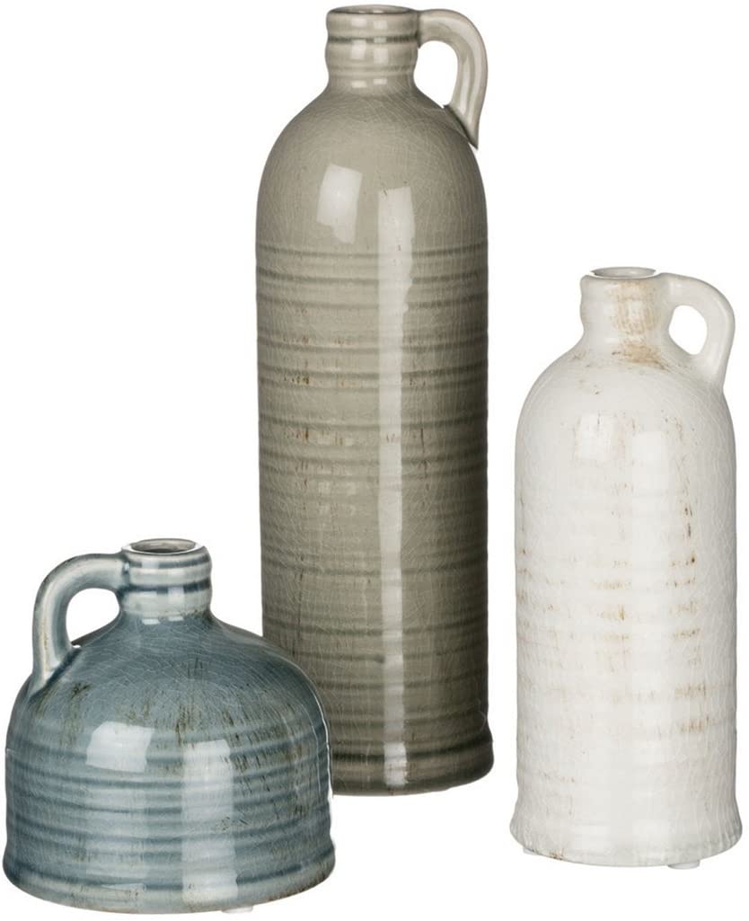 Modern Farmhouse Decorativo pequeno conjunto de vasos de jarro de cerâmica