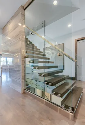 Modern Indoor Wooden Boxes Hanging Stairs Floating Stairs