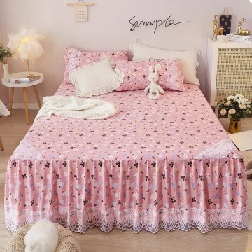 Princess Style Cute Lace Bed Skirt and 2-Piece Pillowcase Set: Elegant Bedding for Girls' Bed