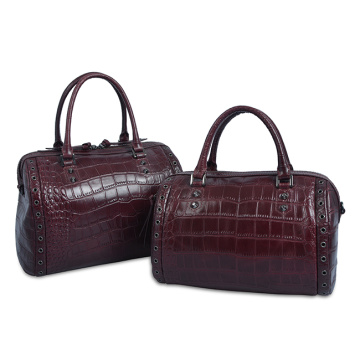 Casual Full Grain Crocodile Leather Cylinder Tote Bags