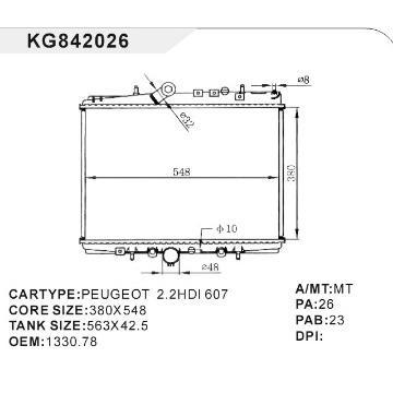 auto radiator car:PEUGEOT 2.2HDI 607 OEM:1330.78