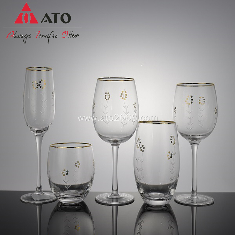 Stemmed flowering straw Goblet Wine Champagne Glasses Set