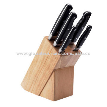 5-piece Kitchen Knife Set with Rubber Wood