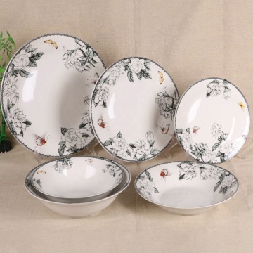 Wholesale White Plates 24pc Ceramic Porcelain Dinnerware Set for Home