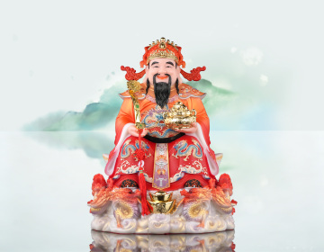 White Marble Painted Seated God Wealth Nine Dragons