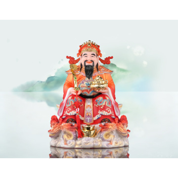 White Marble Painted Seated God Wealth Nine Dragons