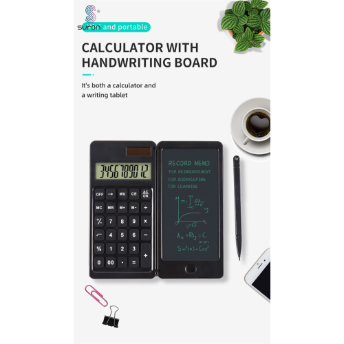Calculatrice Suron écrivant des calculatrices de plaquettes de tablette