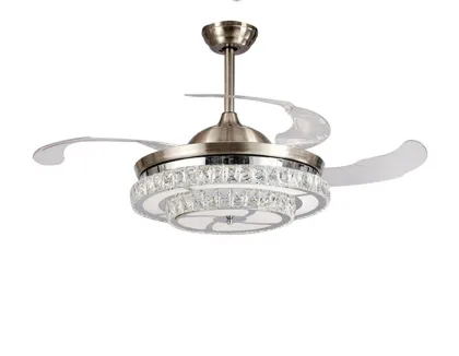 Retractable Electric Ceiling Fan Lamp with Crystal Light