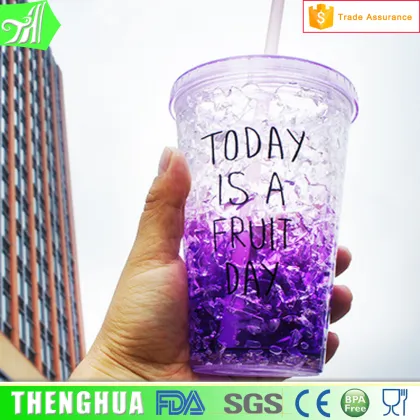 double wall change color freezer cup, starbucks cup with straw