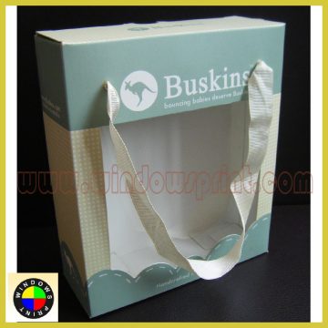 Nice paper card baby shoe box with ribbon handle