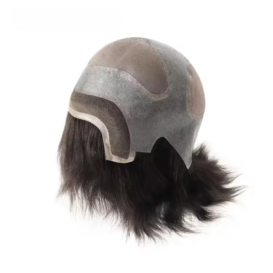Indian Remy Human Hair 6 Inch Mono Cap Full Head Wig for Men with Monofilament, PU, and Lace Front