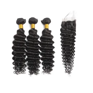 10A Grade Brazilian Raw Virgin Deep Wave Hair Bundles with Closure - 3 Packs