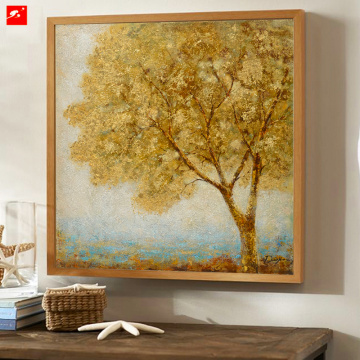 New Two Pieces Art Golden Trees Oil Painting