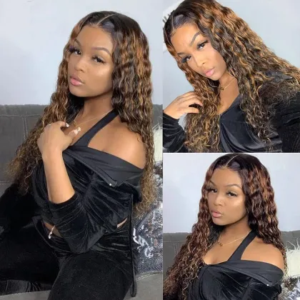 13x4 Pre Plucked Straight Brown and Blonde Highlight Human Hair Wig Blonde Highlighted Wigs Blonde Highlight Wig Lace Front