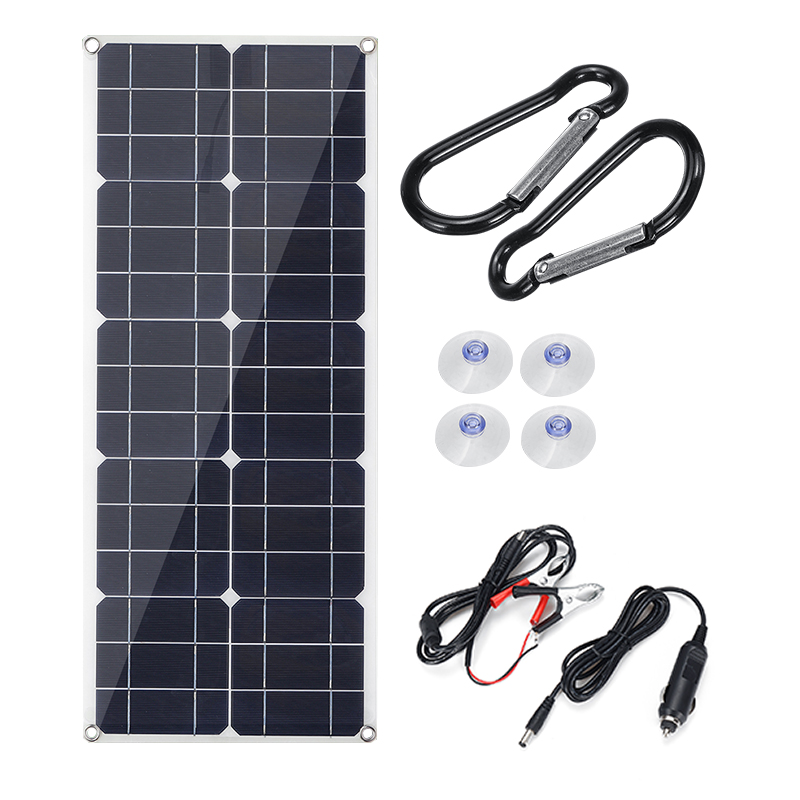 20W/25W/30W 18V Solar Panel Charger Solar Battery 10A Controller Monocrystalline Alligator Clip USB Car Outdoor Lead Acid Batter