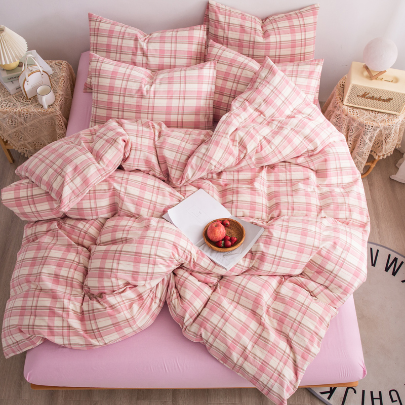 Cotton grid yarn dyed and woven bedding set