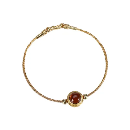 Gold-Plated Natural Garnet Inlaid Temperament Retro Bracelet