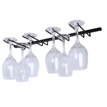 Metal Under Cabinet Wine Glass Holder Rack - 8 Glass Storage Organizer for Bar and Kitchen