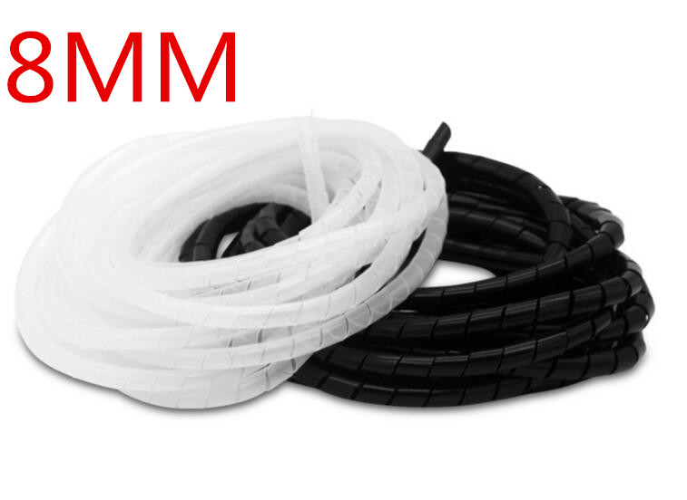 Spiral wrapping band SWB-08 diameter 8mm About 13M Length Black White Cable casing Cable Sleeves Winding pipe Spiral Wrapping