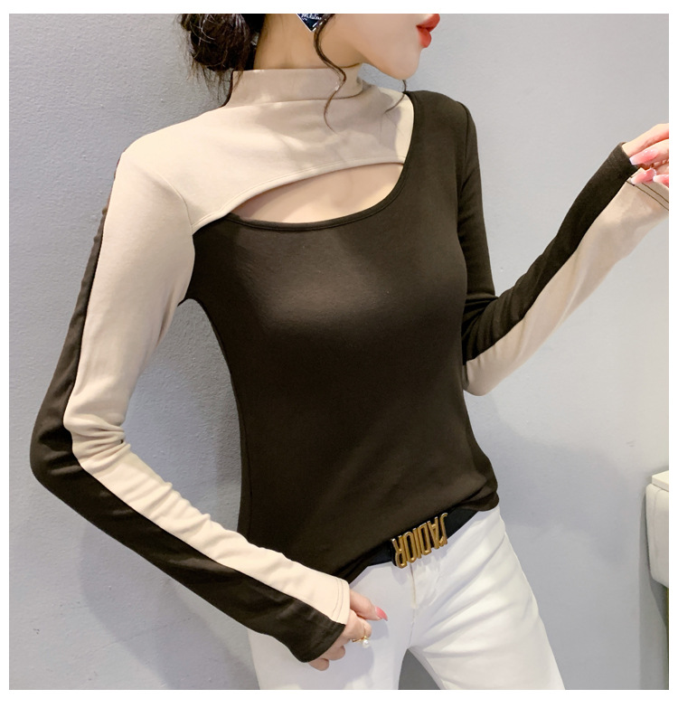 Long-sleeved half-high neck hole bottoming shirt