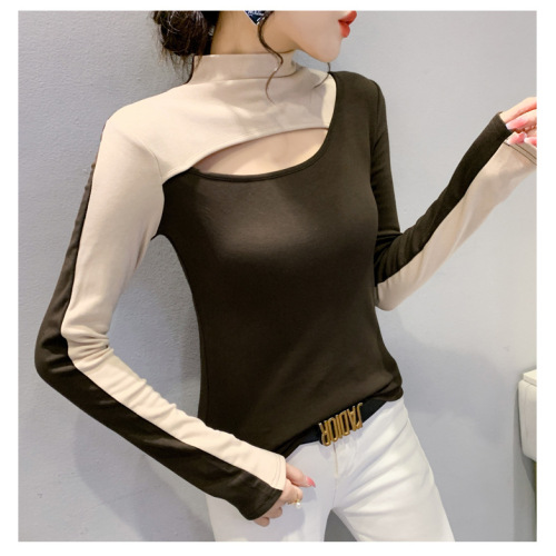 Long-sleeved half-high neck hole bottoming shirt