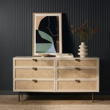 Nordic Wood und Rattan Sideboard -Aufbewahrungsschrank