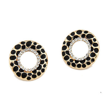 Fashion jewelry gold circle black spots earrings