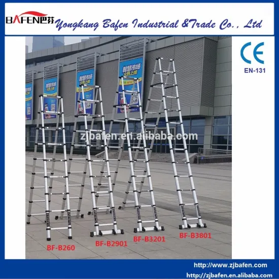 3.8m +3.8m "A" STYLE Telescopic Ladder with Stabilize Bar + wheel
