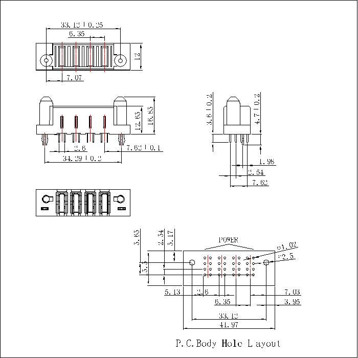 PSPF6.35S-0400G0XAEX 6.35MM 4P Power Female Straight Dip Power Connector