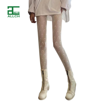 ALLCH RTS Fashion Sexy Women Spring Summer Moon Pattern Fishnet Black White Pantyhose