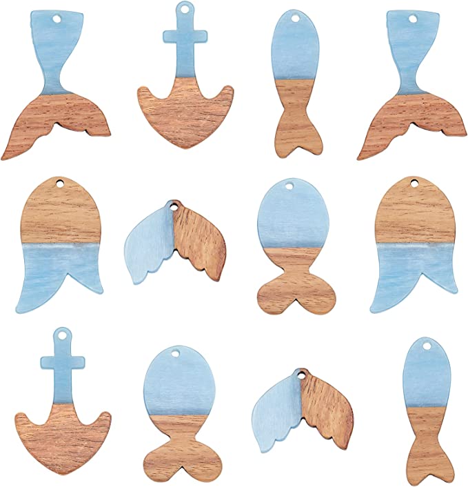 Resin Wood Pendants Anchor Mermaid Fishtail