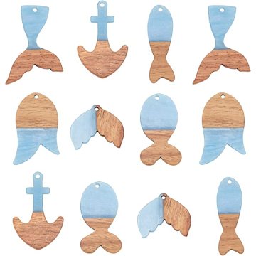 Resin Wood Pendants Anchor Mermaid Fishtail for Dangle Drop Earrings