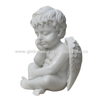 24" Small Sleeping Lovely White Honed Marble Angel Statue for Home